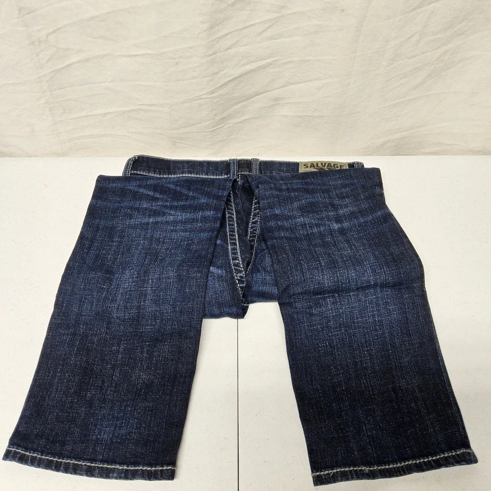 Salvage Mayhem Straight Jeans Mens 33x30 Dark Wash Embroidered Buckle Exclusive